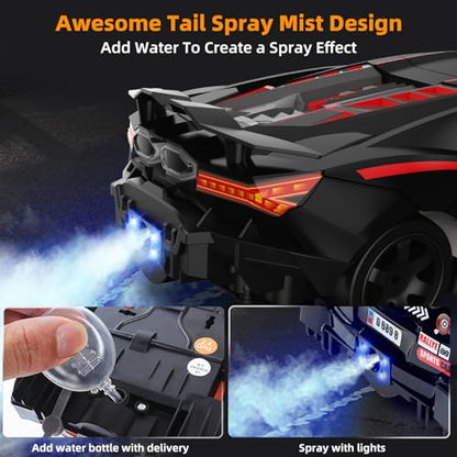 RC Drift Car, Drifting RC Car 2.4GHz 1/16 Remote Control Cars 4WD High Speed Racing Vehicle Remote Control Drifting Cars Sport Toy Cars for Adults Boys Girls Kids Black - color: Black+red