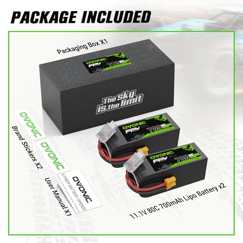 OVONIC 11.1V 80C 700mAh 3S Lipo Battery with XT30 Plug [1 Package Including 2 Batteries]