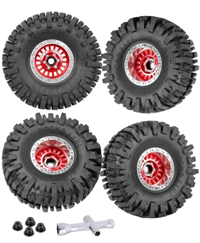 Rc 1.9 Inch Wheel Rims & Tires Wheels for 1/10 RC Crawler Car SCX10 SCX10 II SCX10 III 90046 TRX6 TRX4 D90 VS4-10 Gen8 MST CFX,Aluminum RC 1.9 Beadlock Tires Wheel,Red - color: Red (1.9 Tires Wheels)