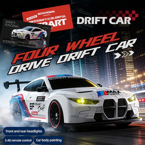 1:20 Scale RC Drift Car 4WD 2.4GHz Remote Controlled Racing Car LED Lights and Tyres Designed Specifically for Racing and Drifting Comes with 2 Batteries Suitable for Beginners (Black) - color: 30-black