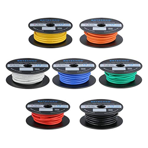 BNTECHGO 10 AWG Silicone Wire Kit 7 Color Each 25ft Stranded Tinned Copper | Flexible 10 Gauge Stranded Wire Silicone Rubber Insulation For RC Models, Drone, Robot, Battery, EV Charger, 3D Printer, DIY