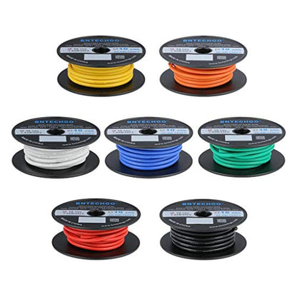 BNTECHGO 10 AWG Silicone Wire Kit 7 Color Each 25ft Stranded Tinned Copper | Flexible 10 Gauge Stranded Wire Silicone Rubber Insulation For RC Models, Drone, Robot, Battery, EV Charger, 3D Printer, DIY