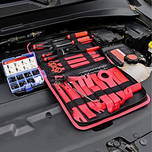 Nilight Trim Removal Tool 88Pcs, Auto Push Pin Bumper Retainer Clip Set | Fastener Terminal Remover Tool Adhesive Cable Clips Kit Car Panel Radio Removal Auto Clip Pliers - color: 88 Clips+ Remover Tools Red