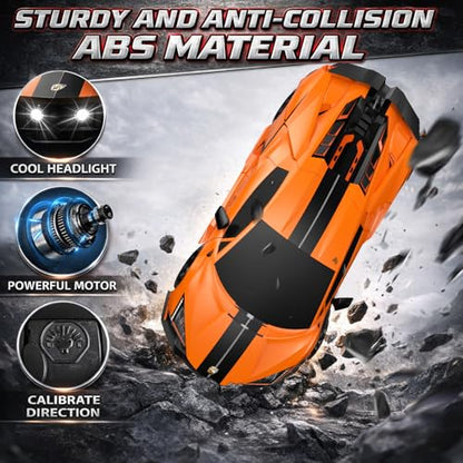 RC Drift Car, 1:16 Remote Control Car 2.4Ghz High Speed RC Cars 4WD Racing Sport Toy Cars with LED Lights, Spray, Drifting Tires, 2 Batteries for Kids Boys Girls Adults Birthday Christmas - color: Orange