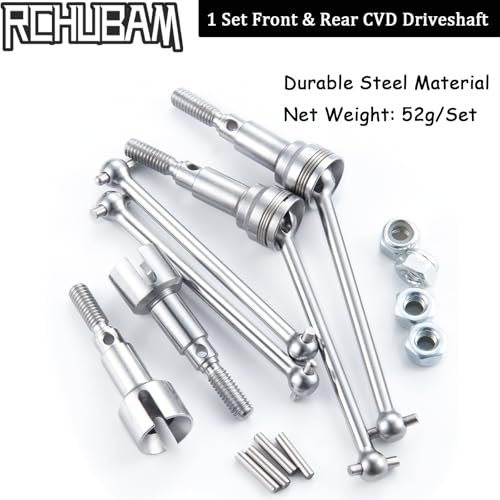 RCHUBAM Front & Rear CVD Driveshaft with M4 Nut for 1/16 RC Truck HBX 16889 | 1 Set Steel Wheel Drive Shafts,RC Upgrade Parts