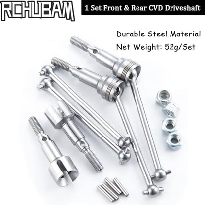 RCHUBAM Front & Rear CVD Driveshaft with M4 Nut for 1/16 RC Truck HBX 16889 | 1 Set Steel Wheel Drive Shafts,RC Upgrade Parts
