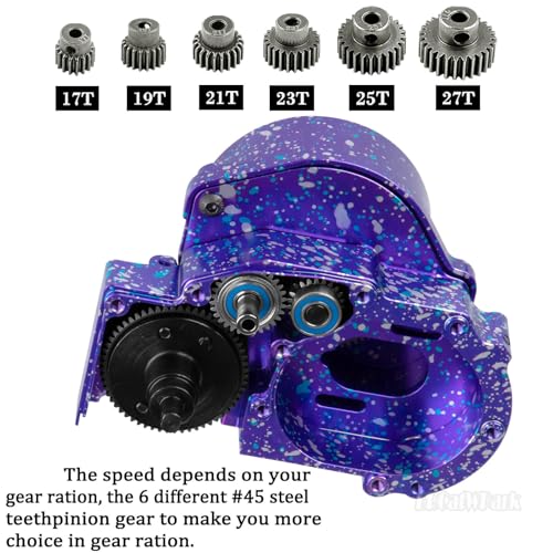 Aluminum Gearbox Transmission Case w/Spur Gear Upgrades Part for 1/10 Slash/Rustler/Stampede/Bandit 2WD (VXL) Drag Slash/Bigfoot,RC Gearbox Hops Up,Replace #9495,Colorful(Purple Blue Tone) - color: Colorful(purple Blue Tone) - (Gearbox)