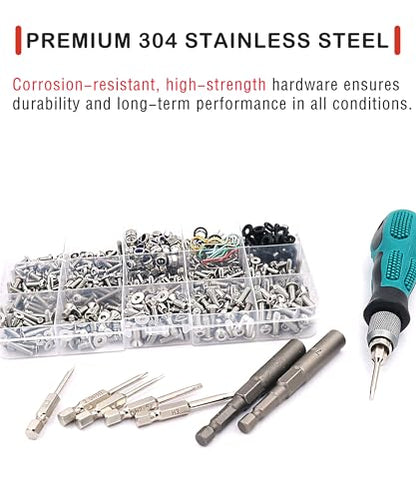 710Pcs Universal RC Screw Assortment Kit & Repair Tool Set for Traxxas | 304 Stainless Steel,For HPI Arrma SCX10 Losi 1/8 1/10 1/12 1/16 Scale RC Cars,Rust Resistance,Compartment Storage Case