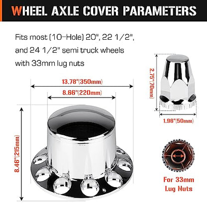 Aeagle Dome Rear Axle Cover Combo Kits for Semi Truck Hubs w/Screw-On 33mm Lug Nut, ABS Plastic Chrome Plated, 10 Hole Removable Caps, 4Pcs - color: Rear Dome