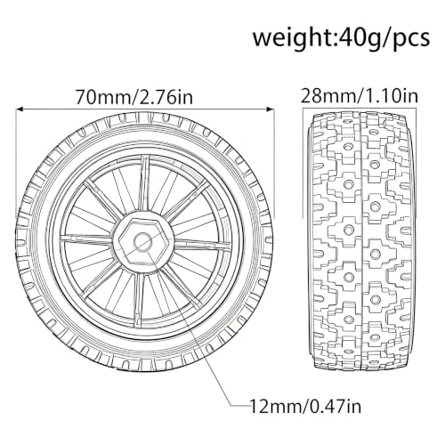 1/10 RC Wheels and Tires，70mm On Road Rubber Tires， for HPI Ken Block's Tamiya XV01 TT01 TT02B Kyosho FAZER MK2 Lc Racing PTG HSP RGT RC 3RACING D5 1/10 RC Rally Car (Grey) - color: Grey