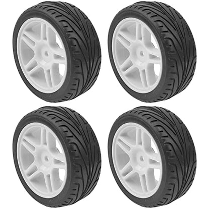 OD 2.67" Rubber Tires & 12mm Hex Hub Plastic Wheel Rims Compatible with HSP Tamiya HPI Kyosho 1/10 On-Road Touring Car,WLtoys 1/14 144001 RC Buggy (White)