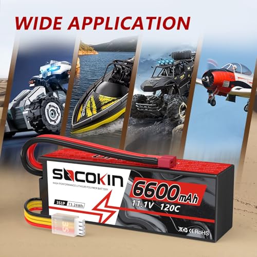 3S Lipo Battery 6600mAh 11.1V 120C Lipo Battery with T Deans Connector Hard Case for RC Car Truck Boat Helicopter Airplane RC Model (2 Pack)