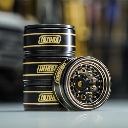 INJORA 1.0 Beadlock Wheel Rims Black Coating Brass Rims for 1/24 1/18 RC Crawler Car Axial SCX24 AX24 TRX4M FCX24, 39g(Black) - color: Black