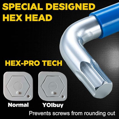 YOIbuy PRO Hex Key Wrench Set, 9-Piece Metric Allen Wrench Set, 1.5-10MM, SK2 Steel, Anti-Slip Ball End, Long Arm, Color-Coded, HEX-PRO Tech, for Mechanical Equipment, Vehicle, and Bicycle Repairs