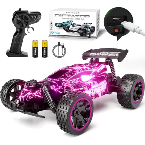 Tecnock RC Cars for Kids, 1:18 Scale 2WD RC Car with LED Lights, 2.4GHz Remote Control Car with USB-C Easy Charging & 50 Mins Playtime, Toys Gifts for Boys & Girls Ages 8-12 - color: Pink