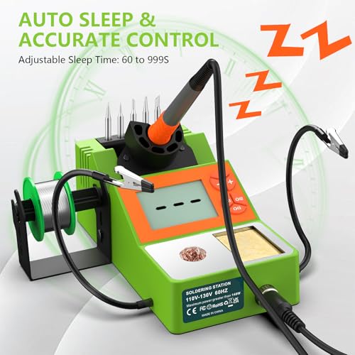 Soldering Station, Digital Display Soldering Iron Station Kit with 2 Helping Hands, 356°F-932°F, Auto Sleep, °C/°F Conversion, Green - color: Green