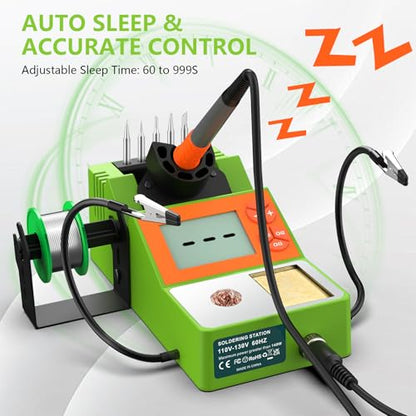 Soldering Station, Digital Display Soldering Iron Station Kit with 2 Helping Hands, 356°F-932°F, Auto Sleep, °C/°F Conversion, Green - color: Green