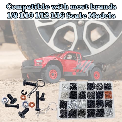 1000pcs RC Screw Kit,RC Screws for Traxxas Arrma Axial Redcat HPS SCX10 1/8 1/10 1/12 1/16 Scale RC Cars Trucks Crawler, Screws Assortment Set, Hardware Fasteners (1000pcs RC Screw Kit) - style: 1000pcs RC Screw Kit