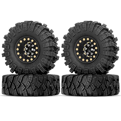 OGRC 1.0 Brass Beadlock Wheel and Tires Set for 1/18 TRX4M 1/24 SCX24 FCX24 | 62*21mm, 47g/pc Brass Wheels, 7mm Negative Offset, Soft & Sticky Compound Tires