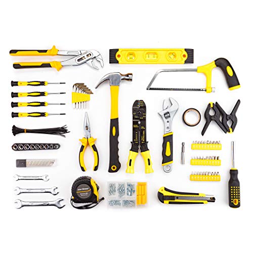 CARTMAN 218-Piece Household Tool Set, Yellow Home Repair Kit With Tool Case | Complete tool assortment for home repairs, office fixes, dorm needs, furniture setup, crafting, and everyday household fixes. - style: 218 PC