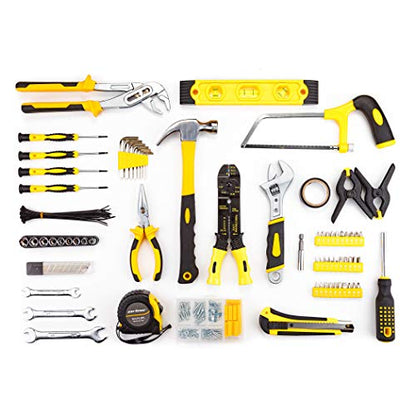 CARTMAN 218-Piece Household Tool Set, Yellow Home Repair Kit With Tool Case | Complete tool assortment for home repairs, office fixes, dorm needs, furniture setup, crafting, and everyday household fixes. - style: 218 PC