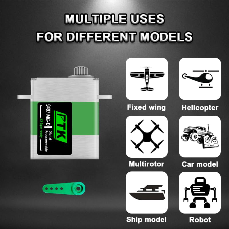 PTK 9497 MG-D Coreless Digital All Metal Servo High Torque 13 kg Micro Servo RC Upgrade Parts for SCX24 TRX4M TRX4MT 1/18 1/24 Crawler Cars Robots Helicopter Fixed Wing (4pcs) - style: PTK 9497-4pcs