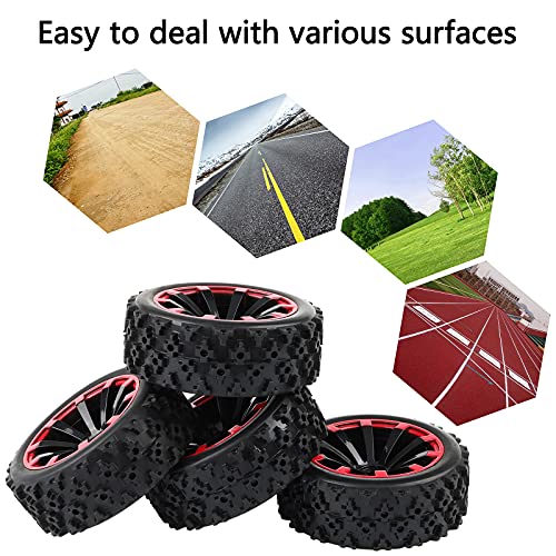 1/10 RC Car Tires 12mm Hex Wheels | For 1/18 Truck 1/12 to 1/16 Buggy, Compatible with Slash WLtoys 144001 A959 124018 124019 - color: black