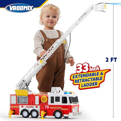 JOYIN Extra Large Kids Fire Truck Toys for Boys with 33-inch Ladder, Lights & Sprinkler Pump, Big Emergency Vehicle, Kids Toys for Age 3, 4, 5, 6, 7, Christmas Birthday Gift for Grandkids