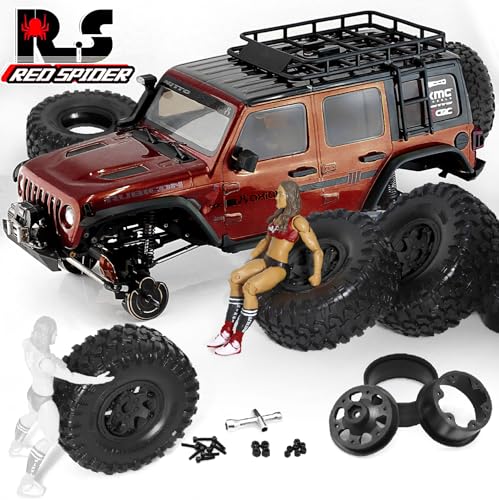 REDSPIDER 2.2 Beadlock Wheels and Tires（4pcs）Plastic wheels with lightweight design，All terrain tires.for 1:10 RC Axial SCX10 Canyon Trail 105Rims TRX4 TRX6(Green)