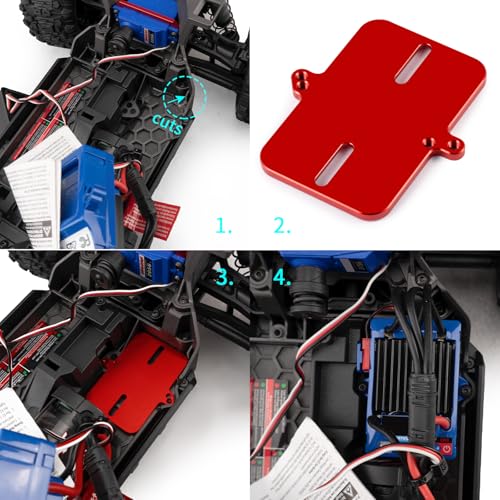 Electronic Mount Plate ESC Receiver Tray for Tra-xxas Mini Maxx | 4WD RTR Brushless Monster Truck 1/16 RC Car Upgrades Aluminum Red - color: Red