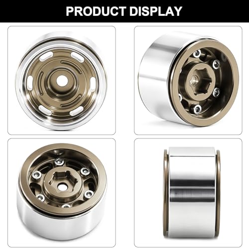 1.0" Beadlock Aluminum Wheels and 64mm Soft Rubber Tires | for SCX24, TRX4M, Ascent 18, FCX24, 1/18 1/24 RC Crawler, 7mm Hex, 0mm Offset, with Foam Inserts, (Bronze 356) - color: Bronze 356