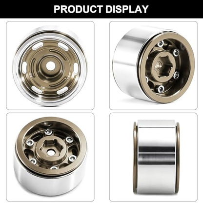 1.0" Beadlock Aluminum Wheels and 64mm Soft Rubber Tires | for SCX24, TRX4M, Ascent 18, FCX24, 1/18 1/24 RC Crawler, 7mm Hex, 0mm Offset, with Foam Inserts, (Bronze 356) - color: Bronze 356