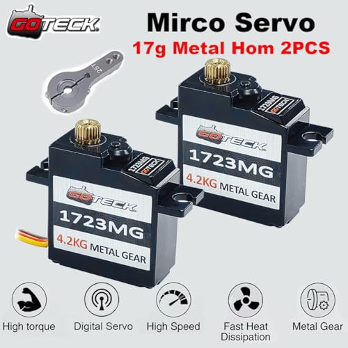 GOTECK 2PCS 17g Full Metal Gear Digital Servo, with 25T Servo Horn for 1/18 1/16 1/14 RC Car Model Boat Fixed-Wing Helicopter Airplane Robot Toy - color: Gs1723mb