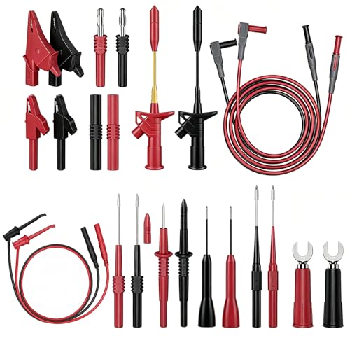 24Pcs Multimeter Test Leads Kit,CAT III 1000V 10A Soft Silicone Test Probes, Alligator Clips,Test Hooks & Piercing Probes.Universal Tools for Automotive, Industrial & Household Circuit Testing