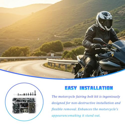 195PCS M5 M6 Motorcycle Fairing Bolt Kits, Stainless Steel Windshield Fairing Screws Fastener, Motorbike Windscreen Bolts Nut Clips Kit, Universal for Dirt Bike Scooters Motocross (Titanium) - color: Titanium