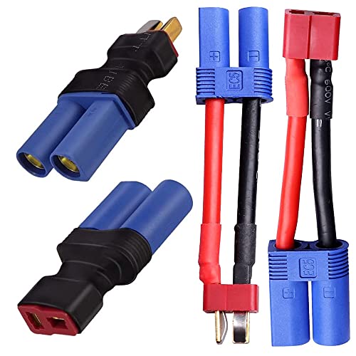 2Pairs EC5 to T Adapter Male Female Connector Plug Set Compatible with Arrma E-flite RC Car Truck Airplane Lipo Battery ESC Balance Charger Motor