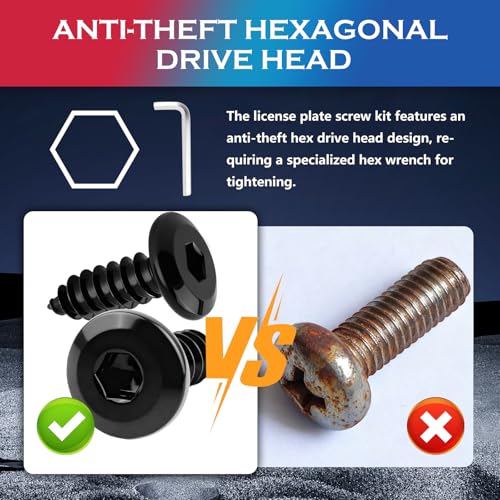 M6x18mm Stainless Steel Anti Theft License Plate Screws,Sturdy Car License Plate Bolts to Fix Front & Rear Licenses Plates/Frames,Essential Domestic Vehicle Screws for Licenses Plates - color: Black