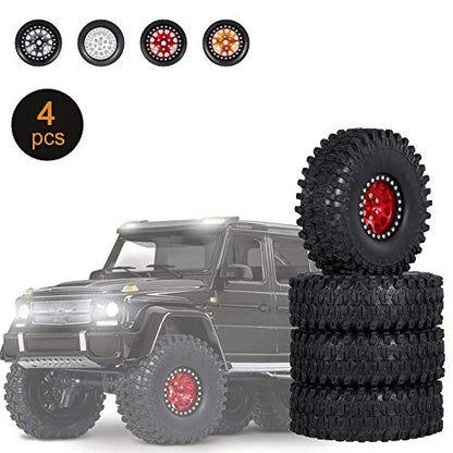 GoolRC 4PCS 1.9 Inch RC Crawler Rubber Tires with Metal Rim for 1/10 RC Rock Crawler Traxxas TRX-4 TRX-6 Axial Scx10 90046 RC4WD RC Car Parts (Red) - color: Red