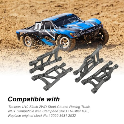 Hobbypark 4PCS Aluminum Front and Rear Suspension A-Arms & Tie Bar for 1/10 Traxxas Slash 2WD Upgrade Parts Hop Ups Replace 2555 3631 Anodized - color: Gray