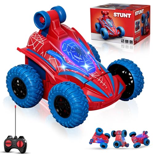 Spider Remote Control Car, 360°Rotation Rc Stunt Car with Cool Flashing Light, Superhero Car Toys for Kid, Indoor & Outdoor 4wd Toy Car, Birthday Gift for Boy Ages 3 4 5 6 7 8 9 10 11 12 - style: Spider