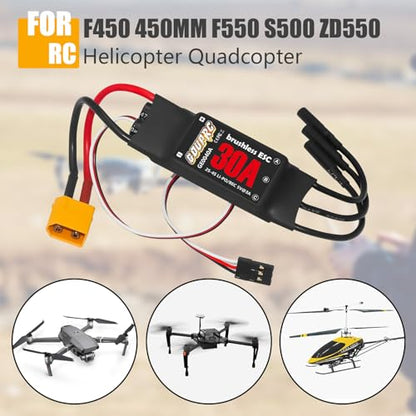 GOUPRC 30A Brushless ESC 2-3S Electric Speed Controller with 5V/2A BEC & XT60 Plugs for Drone Helicopter Fixed Wing DIY RC Multi-axis Aircraft (2PCS) - style: 30A*2