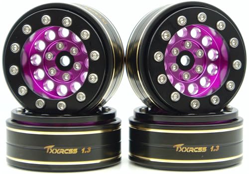 1.3 Beadlock Wheels & Brass Ring Weight 46.5g Adjustable Offset-3mm 1.3 Wheels Hex 7mm for 1/18 1/24 RC Crawlers Upgrade 4Pc YK (Purple Black) - color: Purple Black