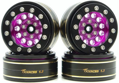 1.3 Beadlock Wheels & Brass Ring Weight 46.5g Adjustable Offset-3mm 1.3 Wheels Hex 7mm for 1/18 1/24 RC Crawlers Upgrade 4Pc YK (Purple Black) - color: Purple Black