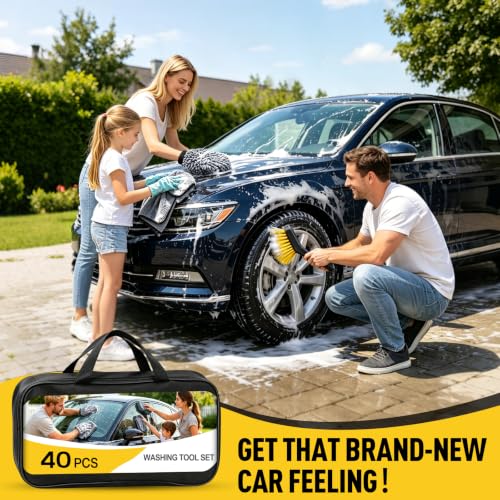 40 Pcs Car Detailing Kit Interior, Tote Includes Premium Drill Brush | Windshield Cleaning Tool Interior,Detailing Brushes Tire Brush Towels and Wheel Car Wash Kit for Cars, Trucks and Motorcycles - size: 40Pcs