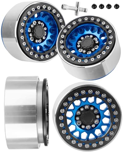 RC 1.9" Beadlock Wheels Rims for 1/10 SCX10 90046 AX103007 TRX4 TRX6 D90 VS4-10 MST CFX Gen8 Gen7 RC Crawler,Alloy Aluminium 1.9 rc Wheel Rim w/Rings,Navy Blue w/Black - color: Navy Blue(4pcs)