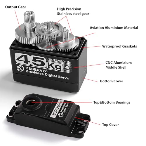 ZOSKAY 45kg Rc Servo Brushless Servo Metal Gear High Torque for TRX4 TRX6 SCX10 III 1/10 RC Crawler Upgrade Parts(45KG-180°)