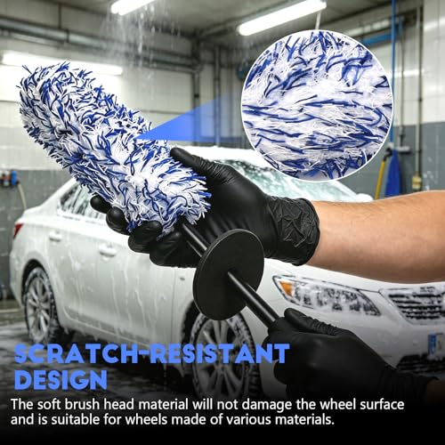 wuyaoyao Microfiber Car Wheel Brush, Car Wheel Cleaning Brush with Ergonomic Handle, Soft Rim Cleaner Wash Brushes, Non Scratch & Highly Water Absorption, Automotive Cleaning Supplies (Blue, 1 PCS) - color: Blue, 1 PCS