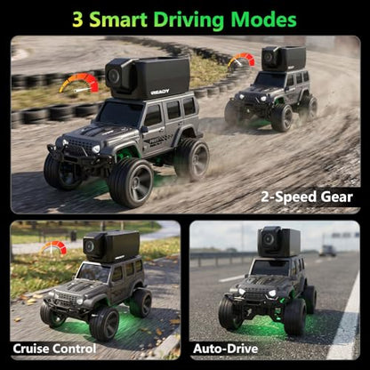 1/64 FPV Mini RC Car Truck Camera Toys with LCD Screen for Kids Adults Gift | Remote Control Truck with Magnetic 45° Camera, App Control, 2 Speed, 2.4GHz Indoor Toy Cars, Toy Cars for 6-12 Boys Girls - color: Dark Gray