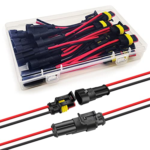 16 AWG 2 Wire Connector 2 Pin Automotive Electrical Waterproof Connectors | Twippo 10set Male Female Quick Connect and Disconnect Plug Terminal Connectors Kit with 16 Gauge Wire - color: 2 pin 10 kits, size: 16 AWG