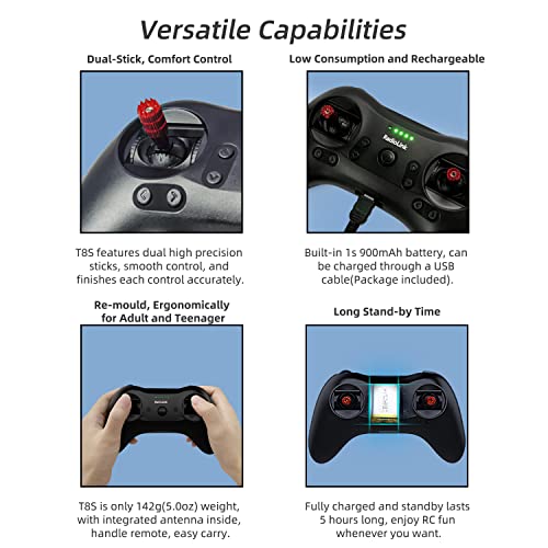 Radiolink T8S 8 Channels 2.4G Pocket RC Transmitter and R8EF Receiver | APP Setting Portable Radio Controller Built-in Rechargeable Battery for Drone/Airplane/Car/Boat and More (Mode 2 Left Hand) - color: Left Stick Not Self Center